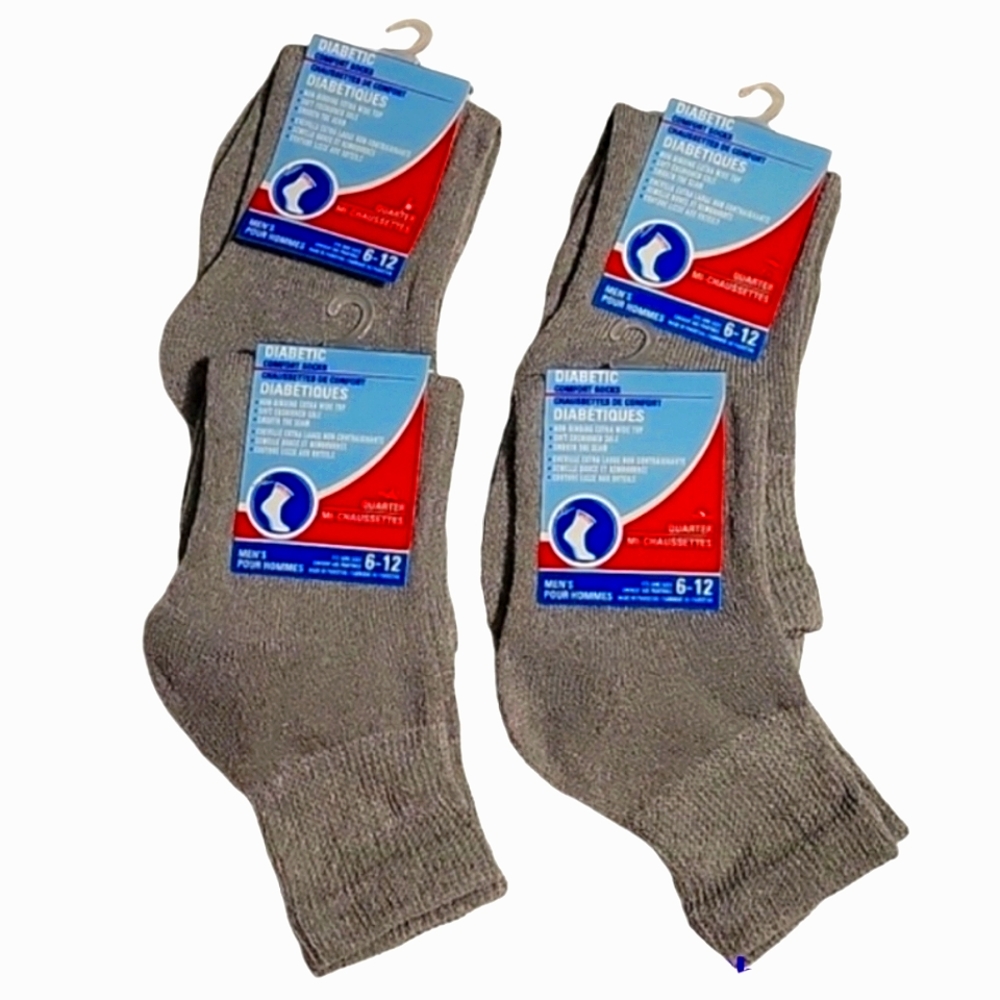 NEW 4 Pair Men's Diabetic Comfort Quarter Socks
